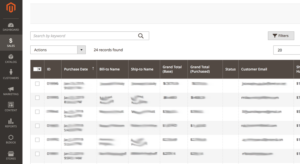 Orders show blank column for order status