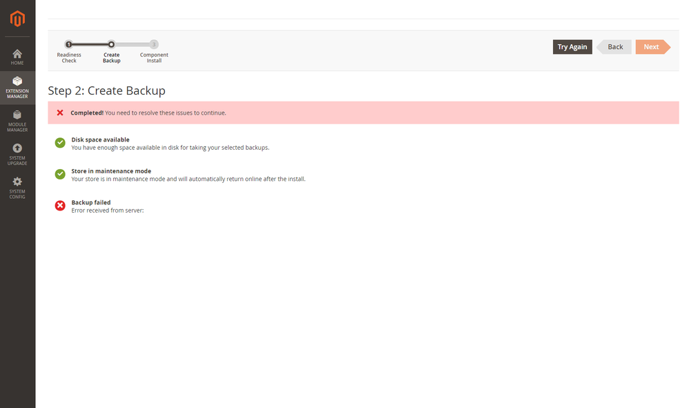 Extension Manager backup process failed.png Extension Manager backup process failed.png