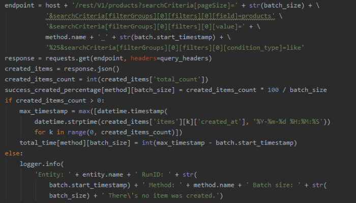 Image 4. Code fragment to get all created items from the batch