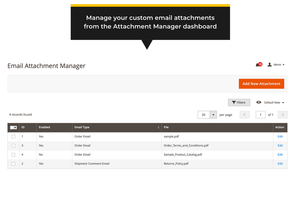 3. Custom email attachment manager dashboard in Magento 2.png