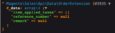 Debug of a order: extension attributes keys are set, but data is null