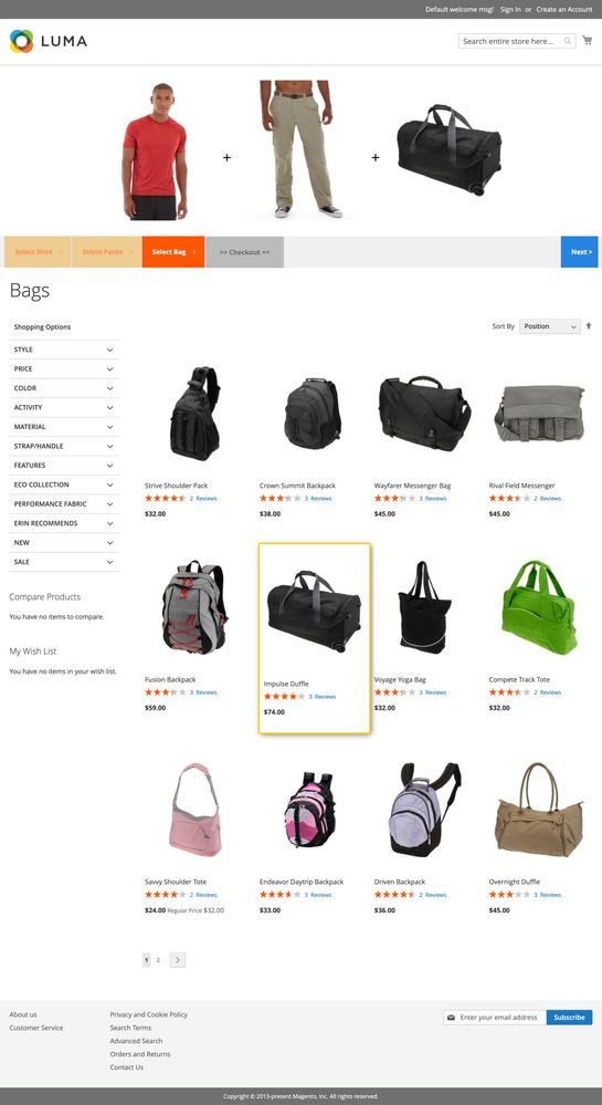Product select 3.jpg Fig 2. Customer selected a shirt, Pants and Bag from the respective Category.