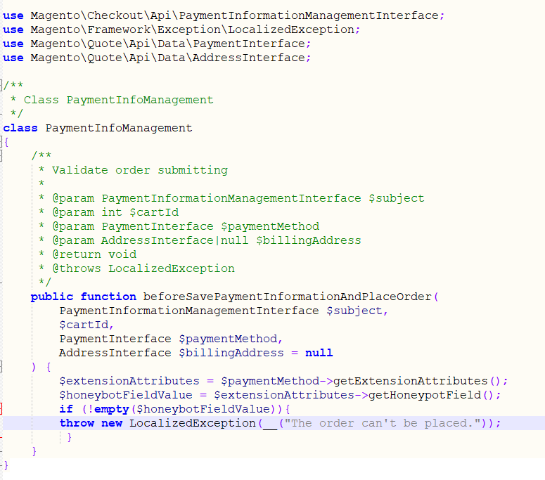 Here is my plugin checking whether the honeypot field is not empty