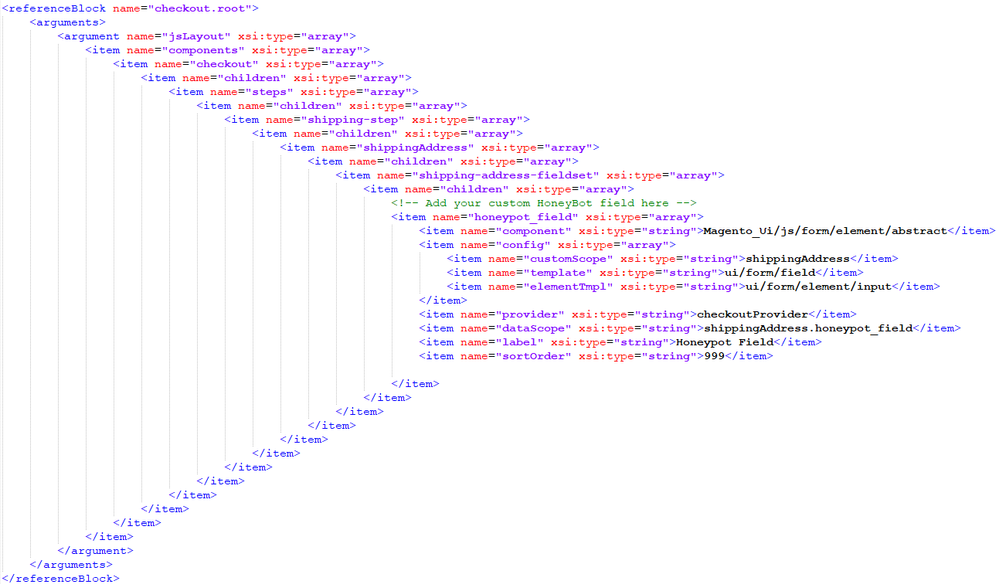I'm adding a honeypot field to the checkout_index_index.xml file.