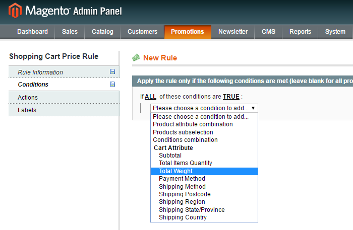 magento rules condition