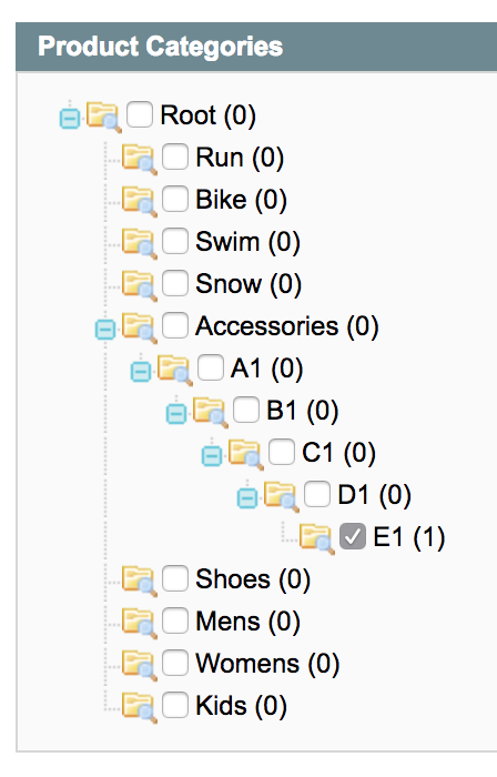 Product added to E1 and not shown in any parents