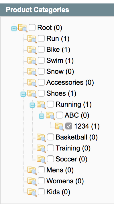 Product added to 1234 and shown in all parents but ABC
