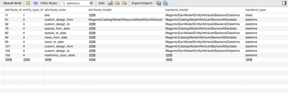 eav_attribute table with datetime filter