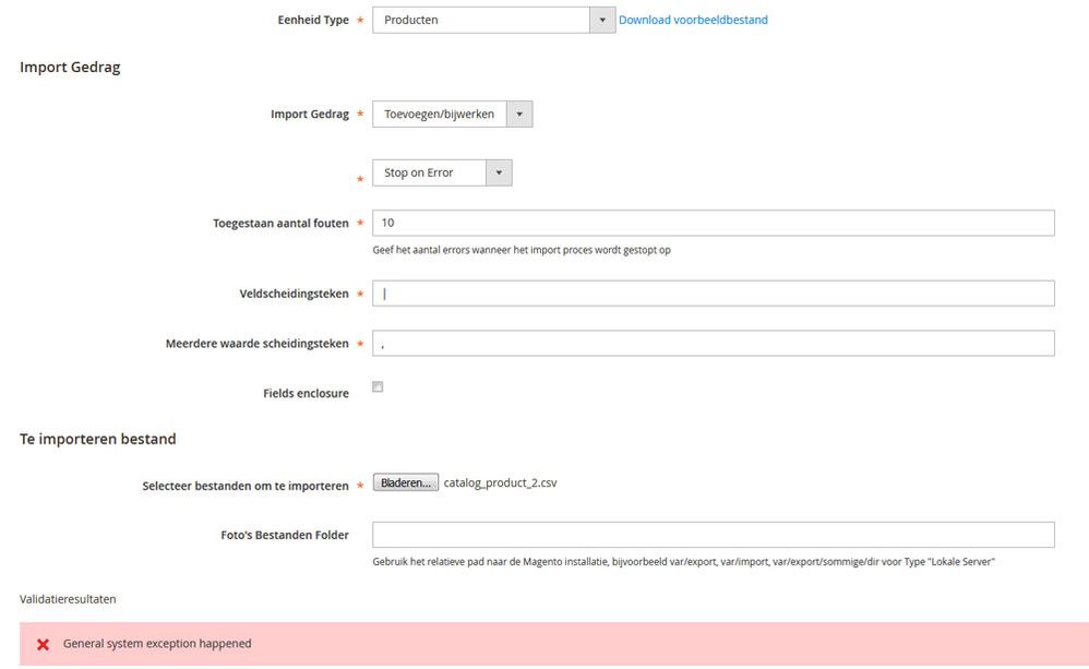 Screenshot of import configuration
