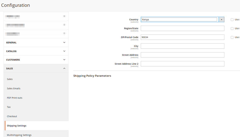 Shipping Origin options