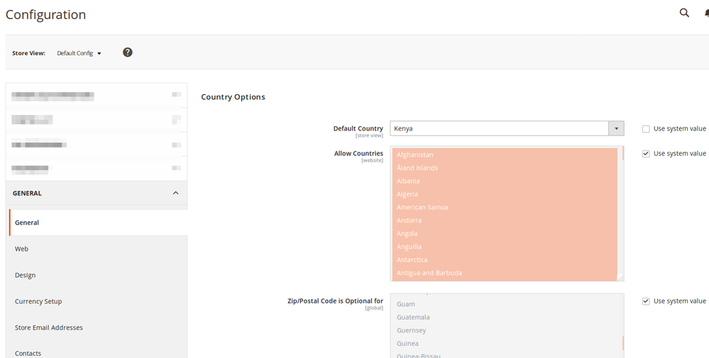 Default Country configuration