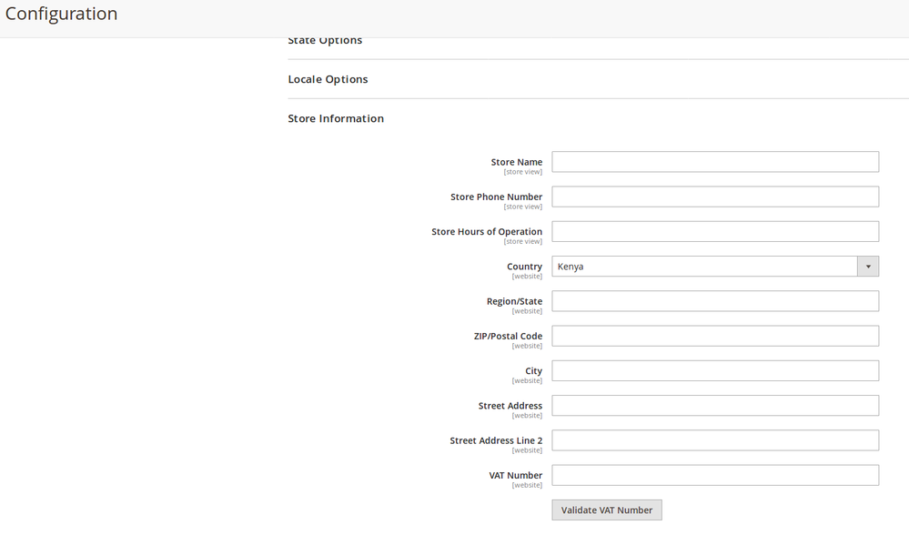 Store Information configuration