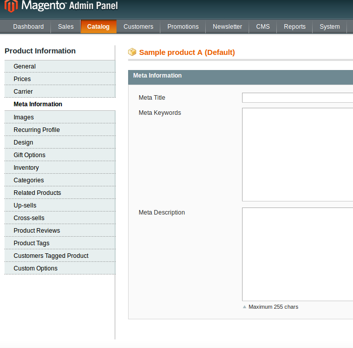 Meta Information on Product Manager