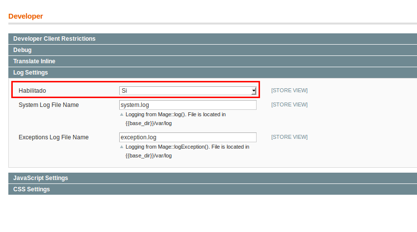 Enabling Magento's logs