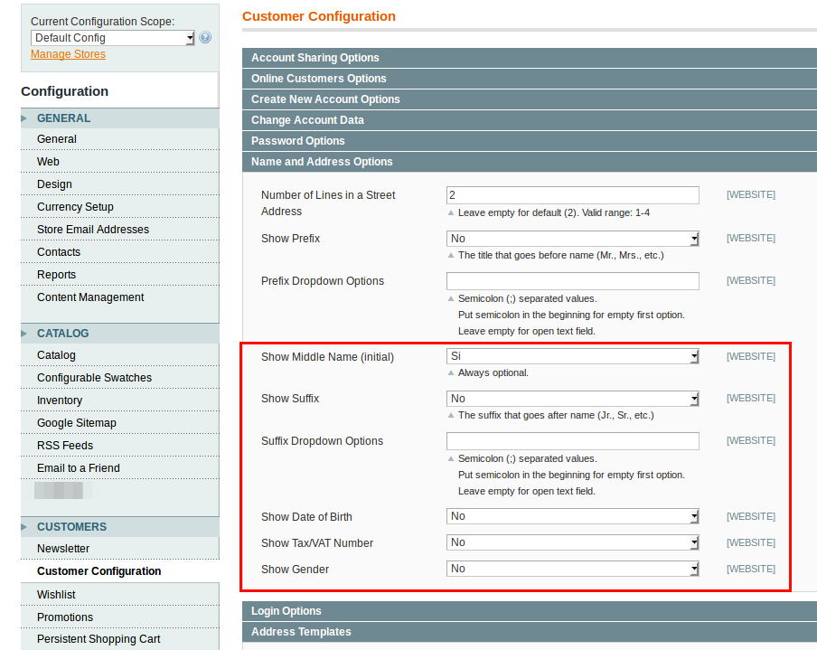 Customer configuration