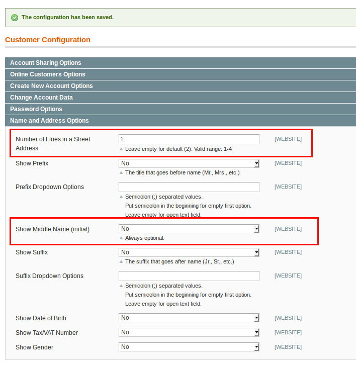 Customer configuration