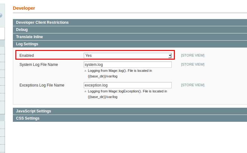 Enable Magento's logs