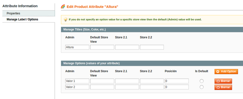 Attribute options