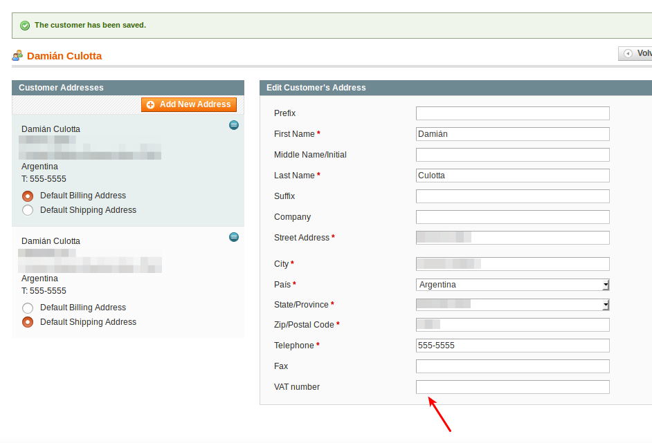 Address without TaxVat