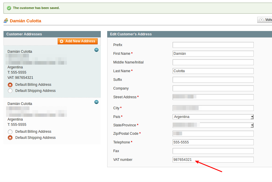 Address with TaxVat