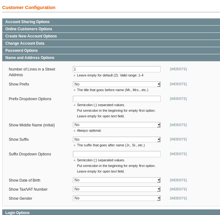 Customer configuration