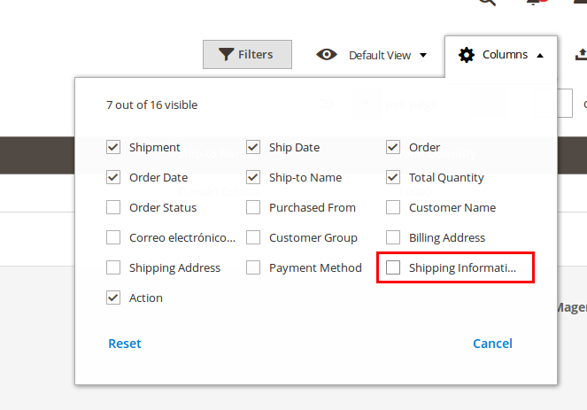 Add shipping information to grid