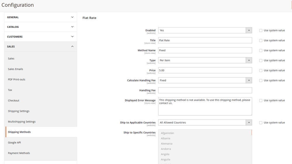 Methods configuration