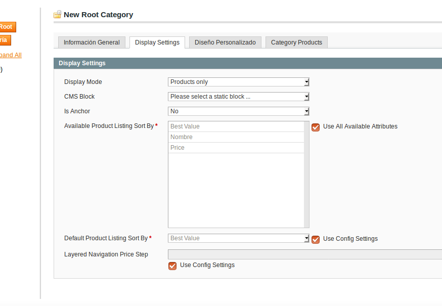 Category display settings